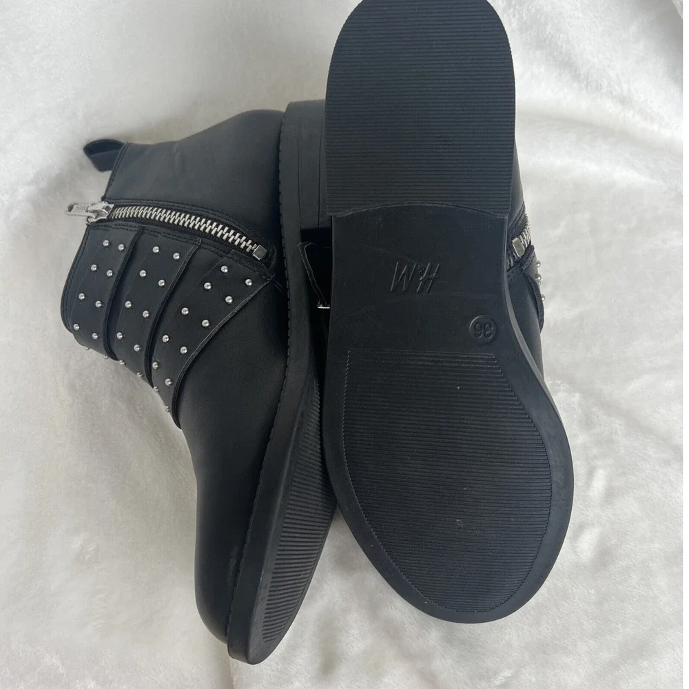 H&M Divided Black Studded Triple Buckle Ankle Boots Wm 5.5 EUR 36 EUC Punk Moto - Picture 11 of 13